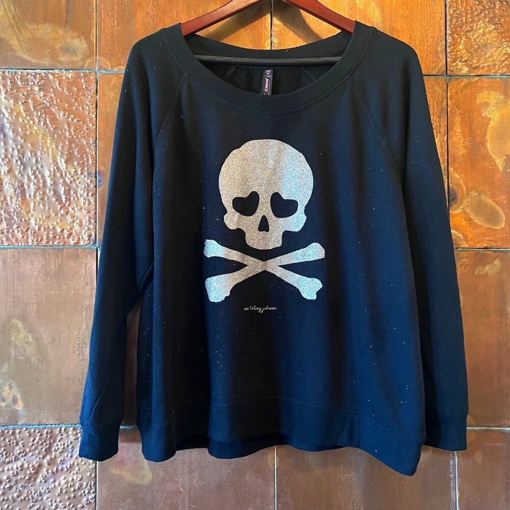 Betsey Johnson Glitter Skull Sweatshirt * Black * 1X